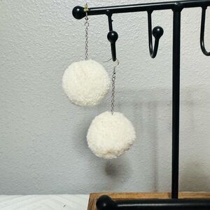 White Pom Pom Earrings